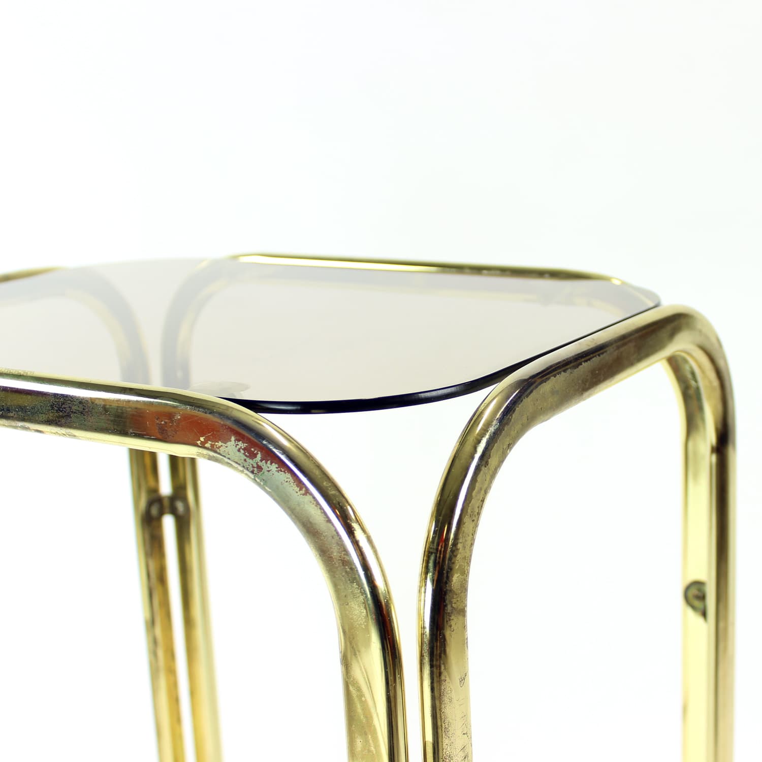 Side table, golden brass, smoked glass, Czechoslovakia, 1970s. - 168886