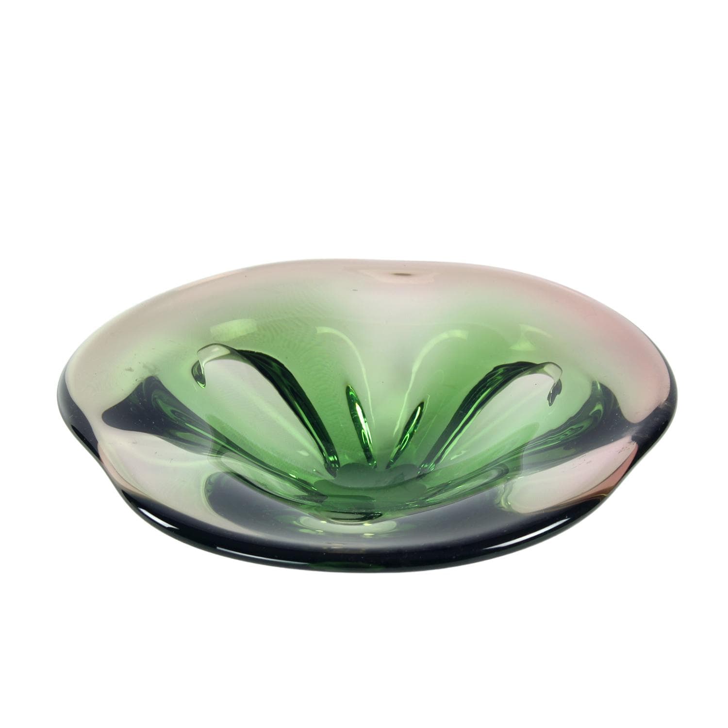 Art glass bowl, multicolor glass, by F. Zemek, Czechoslovakia, 1960s.