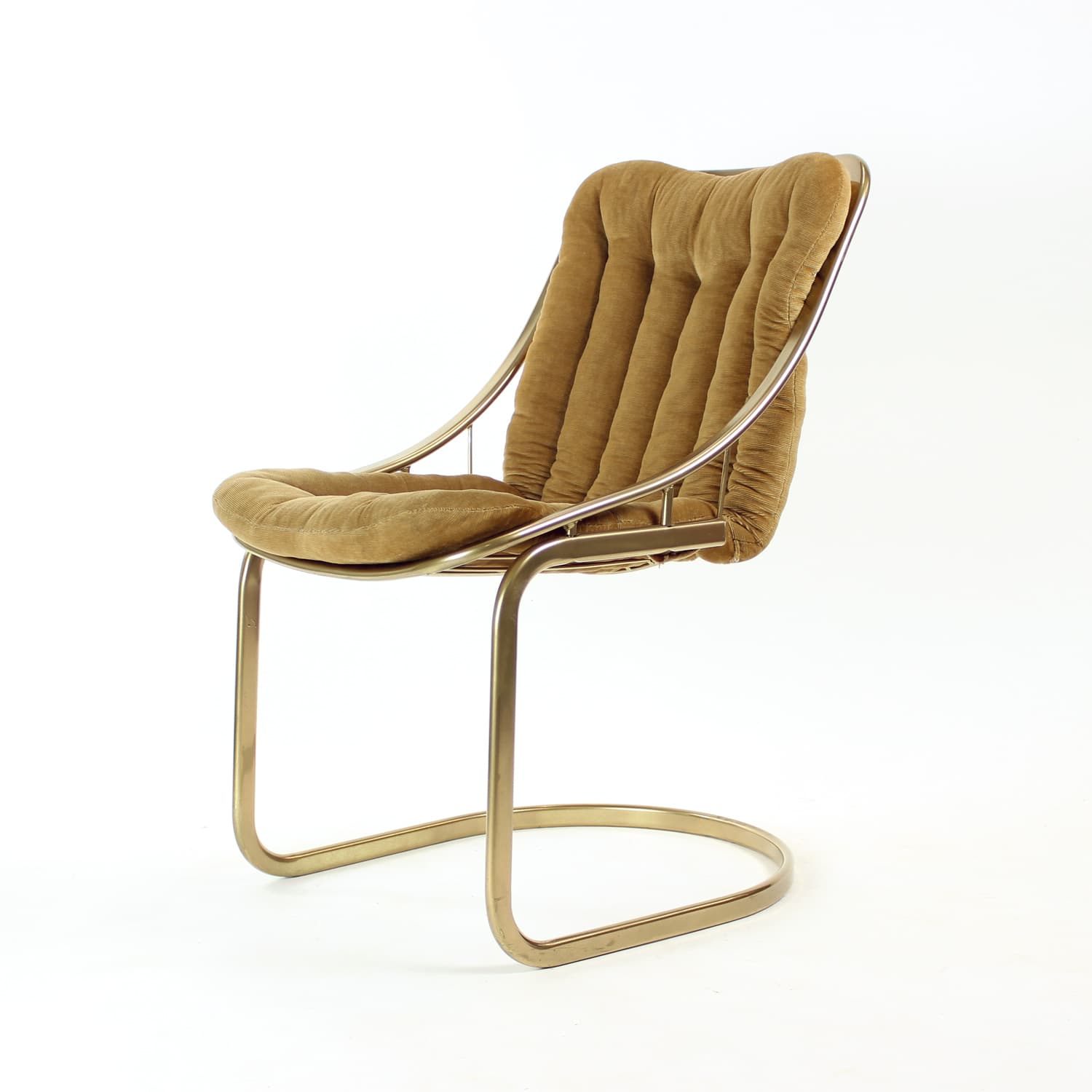 Chair, golden corduroy, golden metal, Italy, 1970s. - 168985