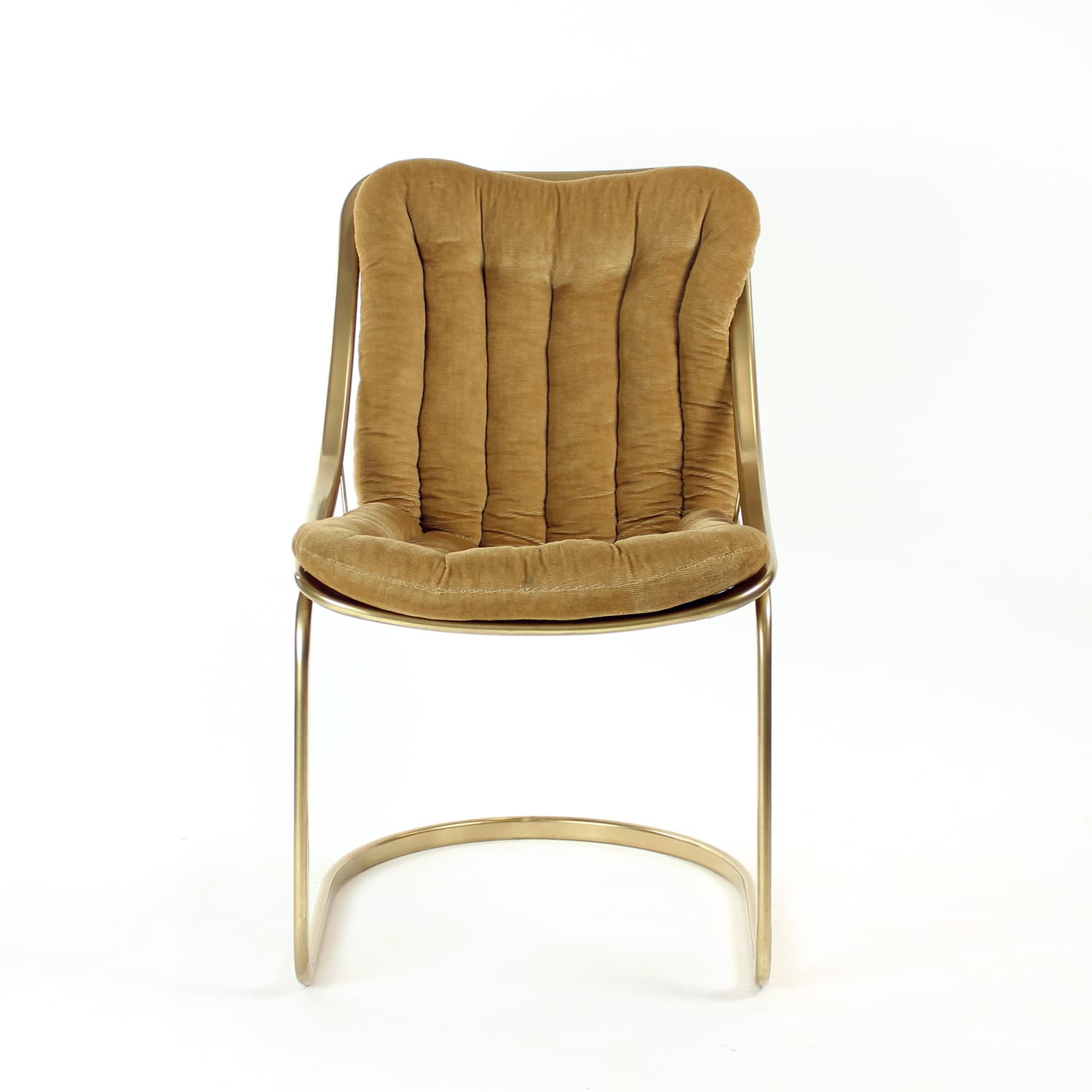 Chair, golden corduroy, golden metal, Italy, 1970s. - 168977