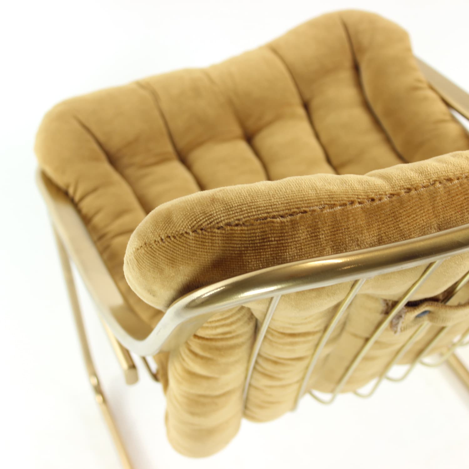 Chair, golden corduroy, golden metal, Italy, 1970s. - 168980