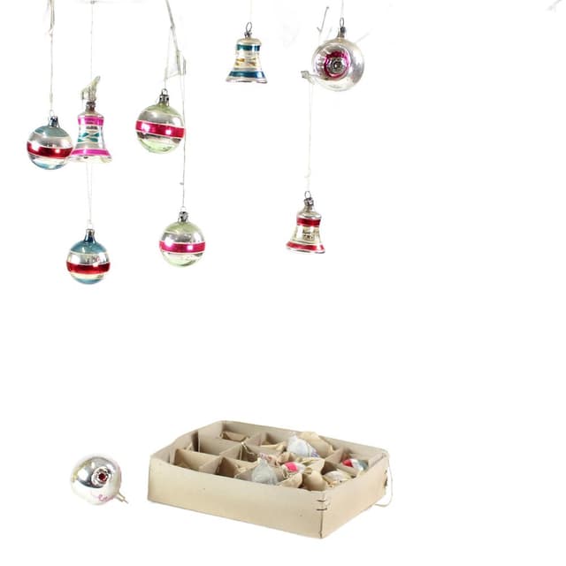 Zestaw 14 bombek choinkowych, szkło multikolor, Czechosłowacja, lata 60. - WYMIARY