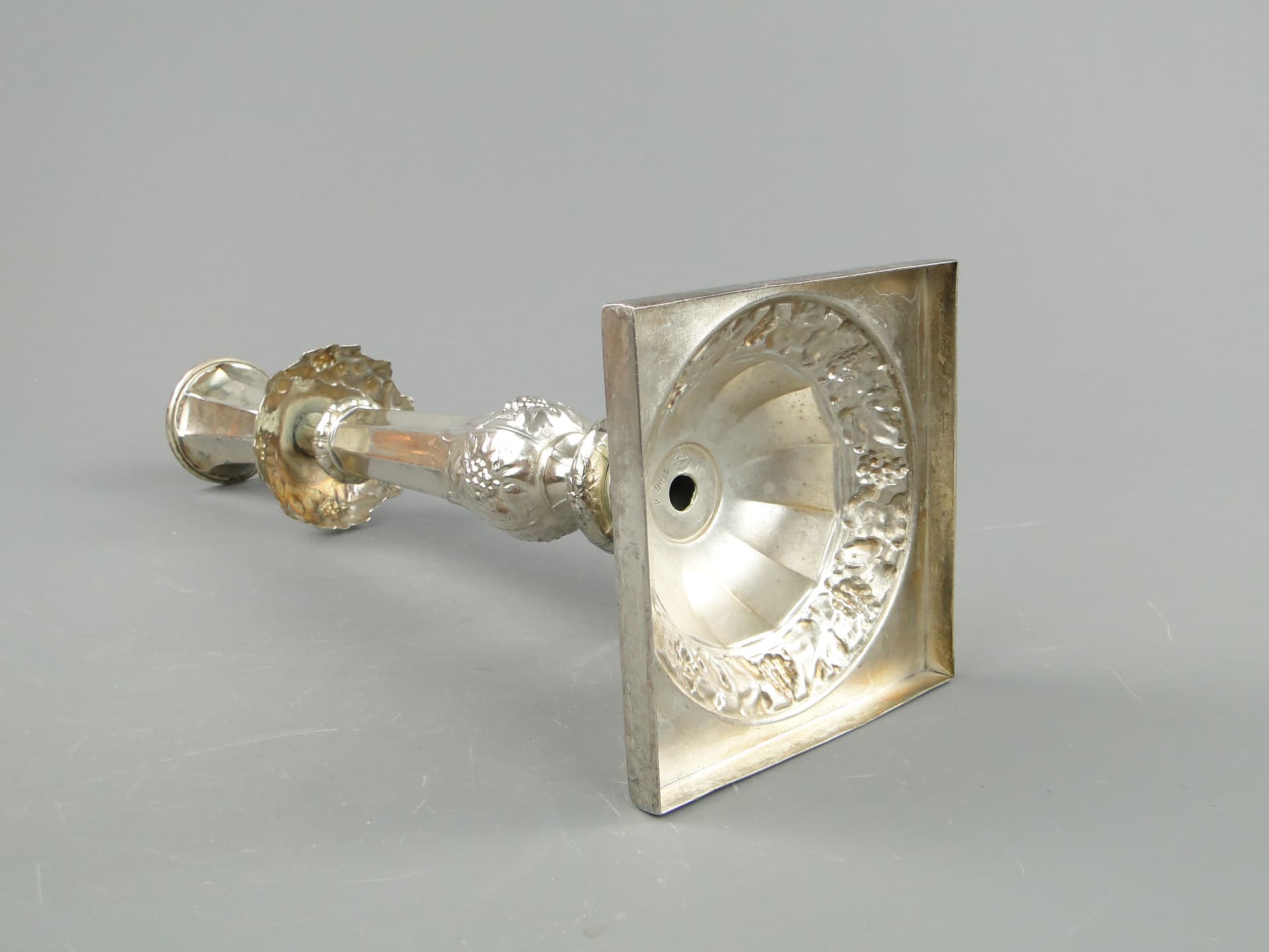 Świecznik barokowy, srebrny mosiądz, Norblin, Polska, XIX w. - 169014