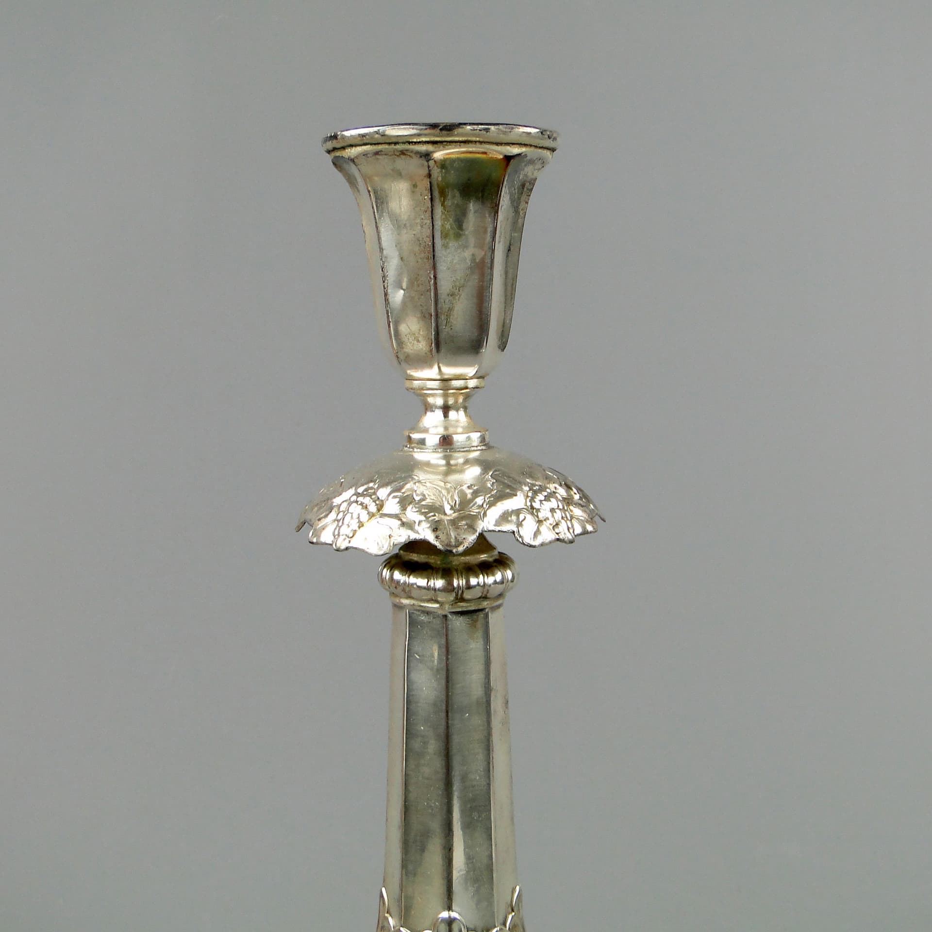 Świecznik barokowy, srebrny mosiądz, Norblin, Polska, XIX w. - 169017