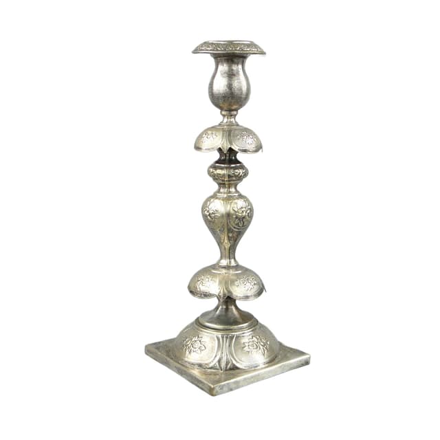 Świecznik stołowy, neoklasyczny, mosiądz srebrzony, Fraget, Polska, XIX w. - WYMIARY