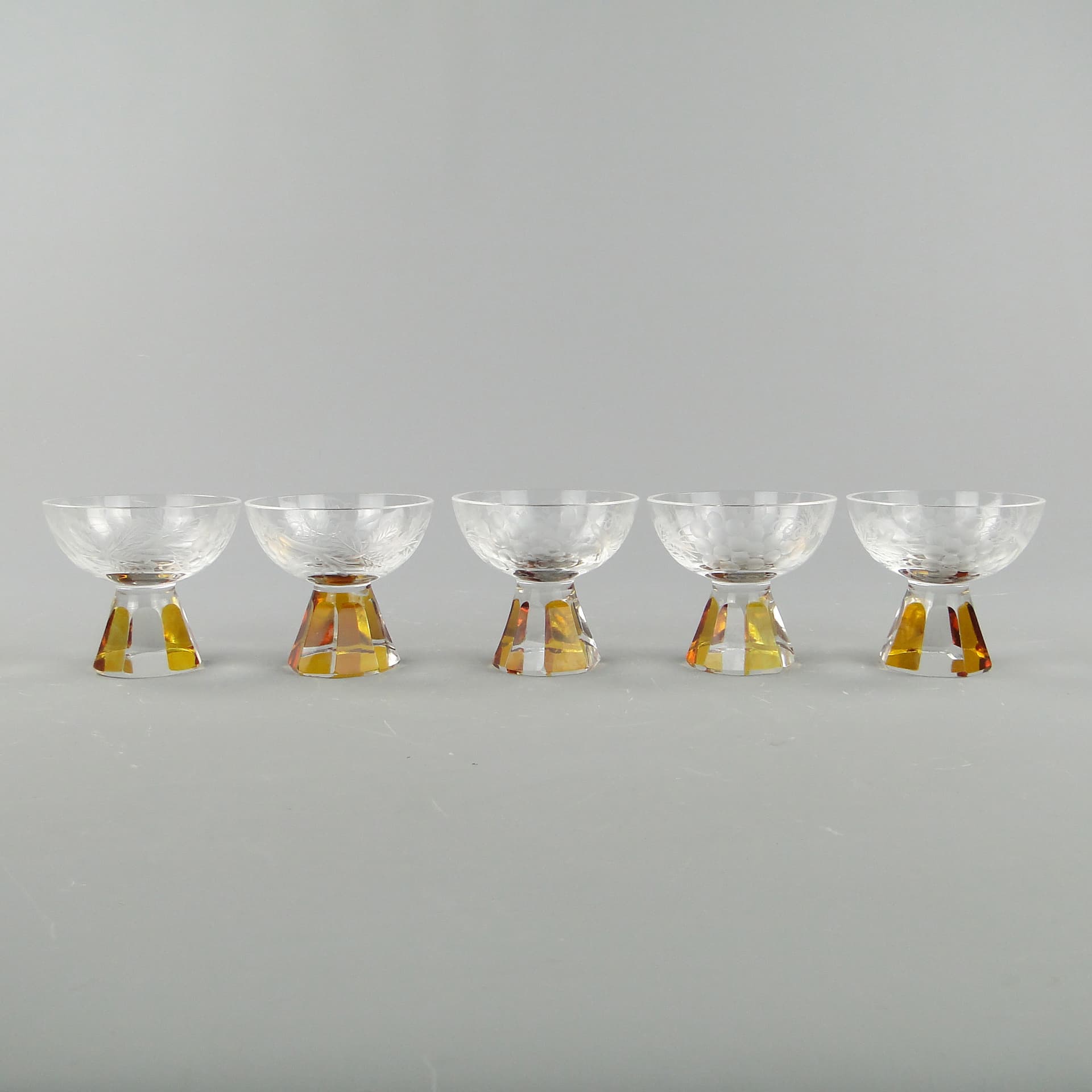 Zestaw kieliszków Art Deco, szkło kryształowe przezroczyste i bursztynowe, Józefina, Polska, lata 30. - 169062