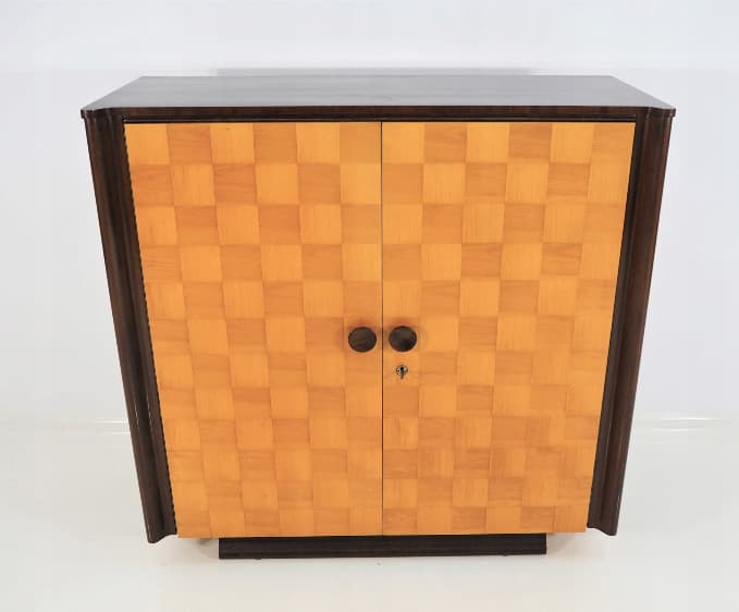 Sekretarzyk Art déco, brąz jasny, drewno, proj. J. Halabala, Czechy, lata 30. - 169073