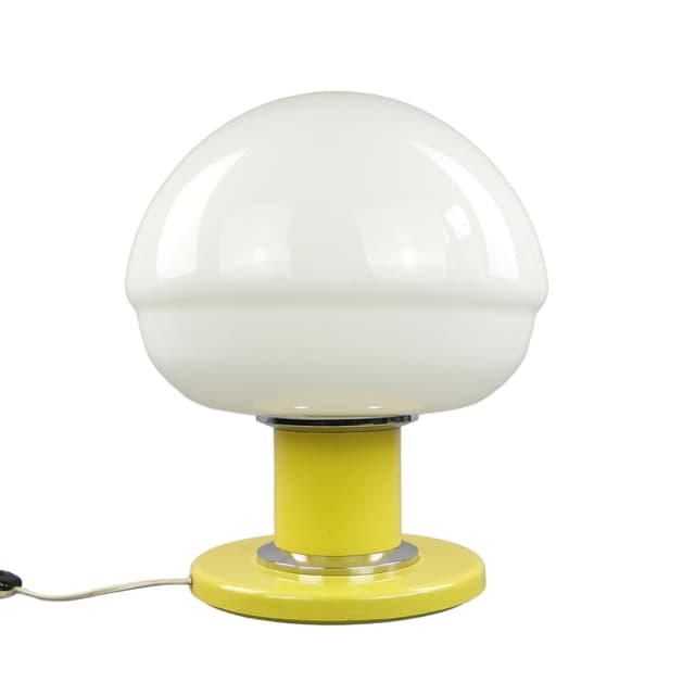 Lampa stołowa Emma, żółty, szkło biały, stal żółty, chrom, POLAM Bielsko-Biała, Polska, lata 60. - WYMIARY