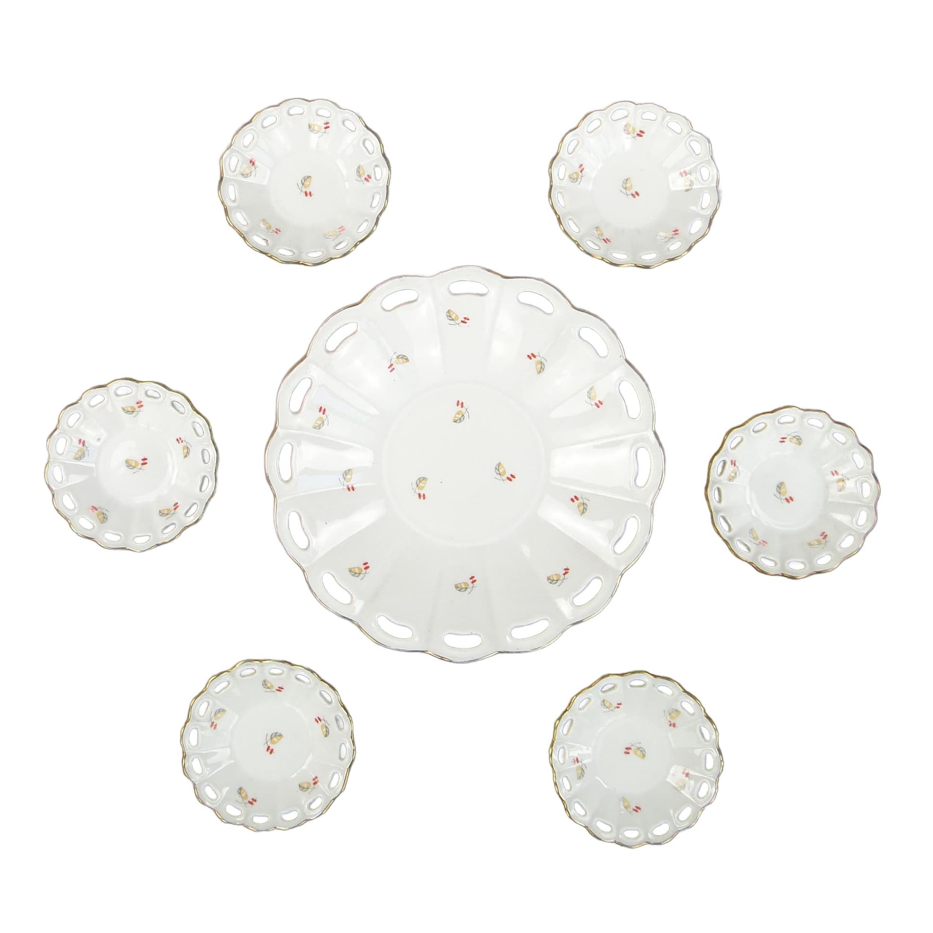 Preserve set, Art Deco, ivory white porcelain, Ćmielów, Poland, 1930s.