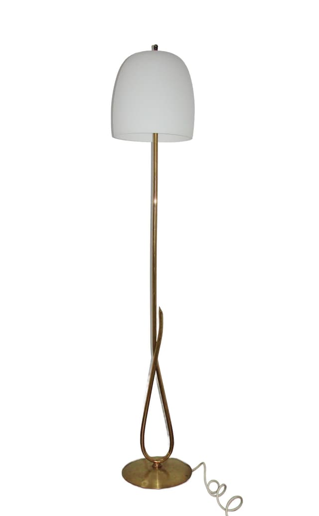 Lampa podłogowa Mid-Century, mosiądz biały, szkło, lata 50. - WYMIARY
