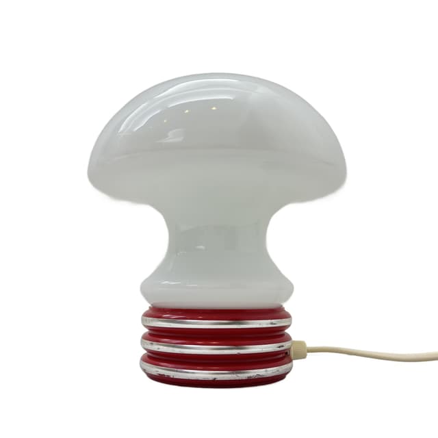 Lampka nocna Space Age, szkło opalowe, plastik czerwony, Niemcy, lata 70. - WYMIARY