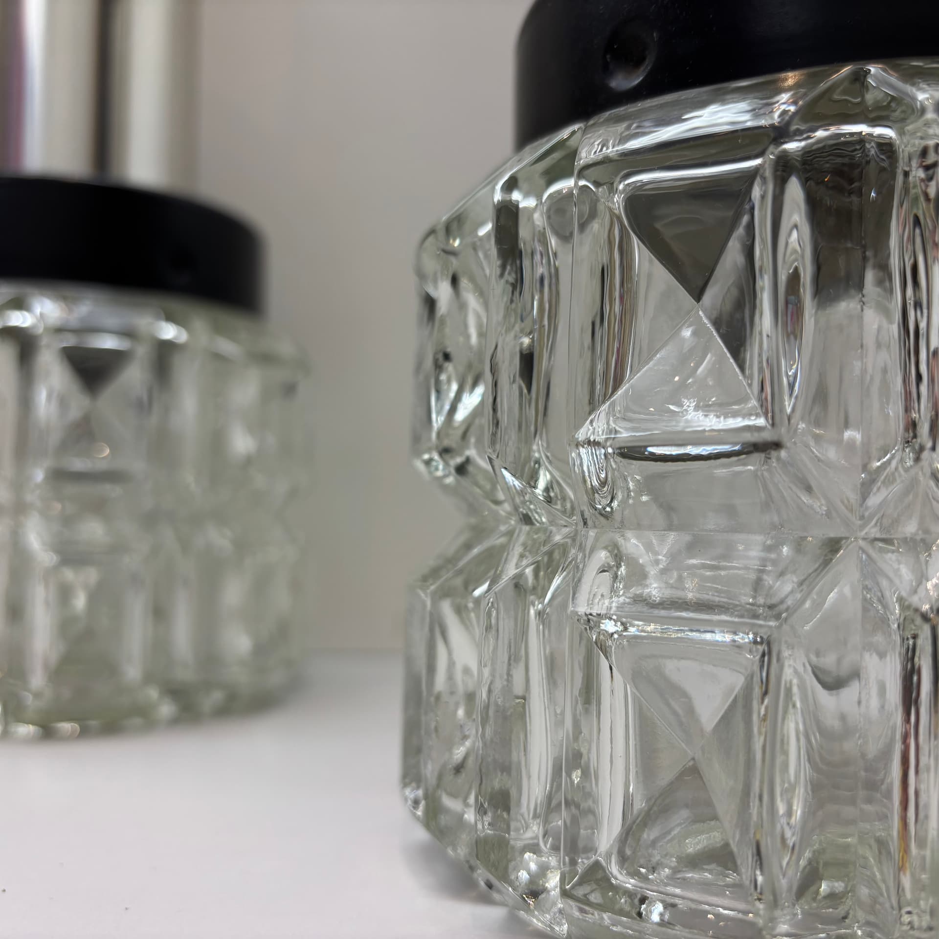 Pair of pendant lamps, silver, aluminum steel glass, Germany, 1980s. - 169302