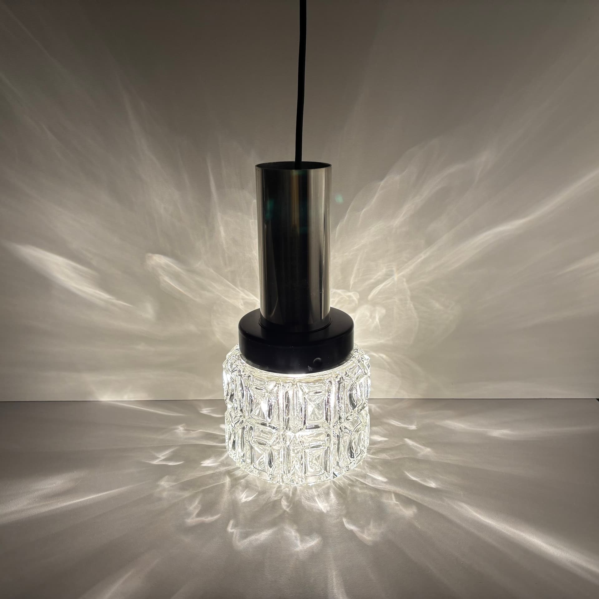 Pair of pendant lamps, silver, aluminum steel glass, Germany, 1980s. - 169304