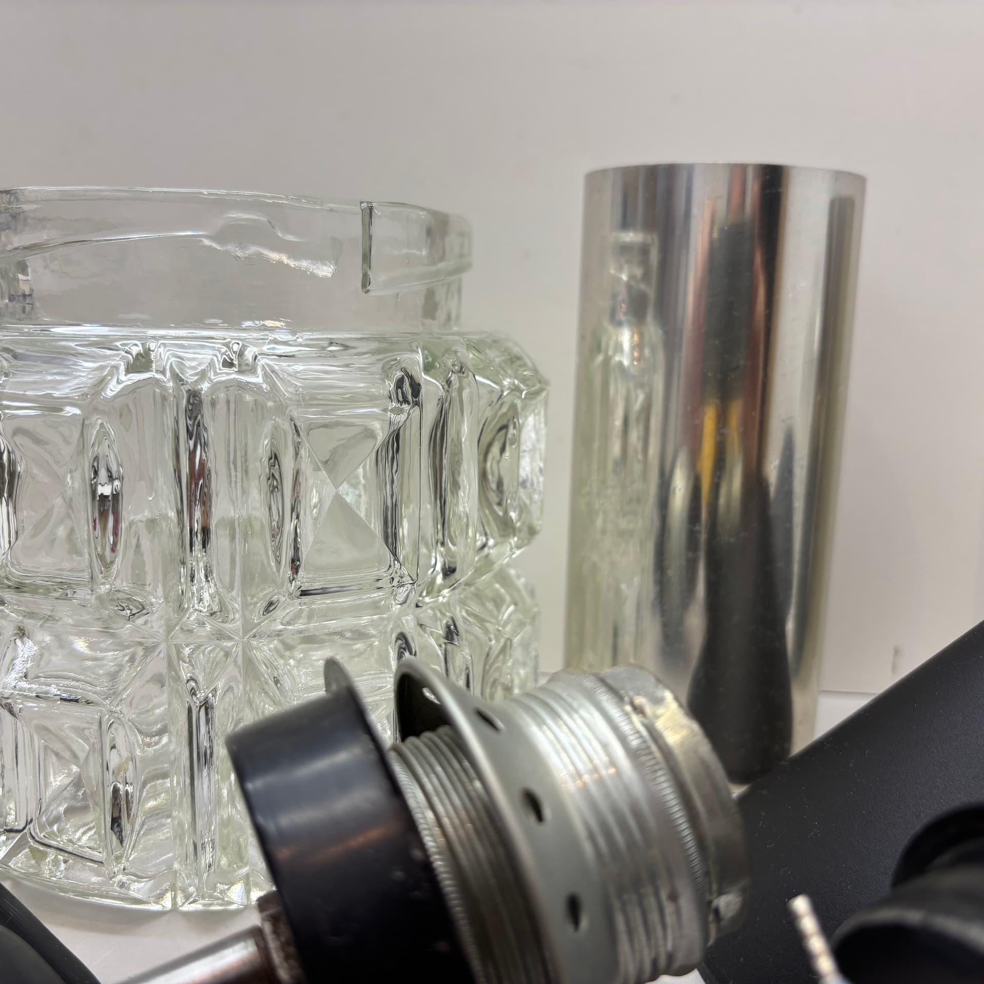 Pair of pendant lamps, silver, aluminum steel glass, Germany, 1980s. - 169309