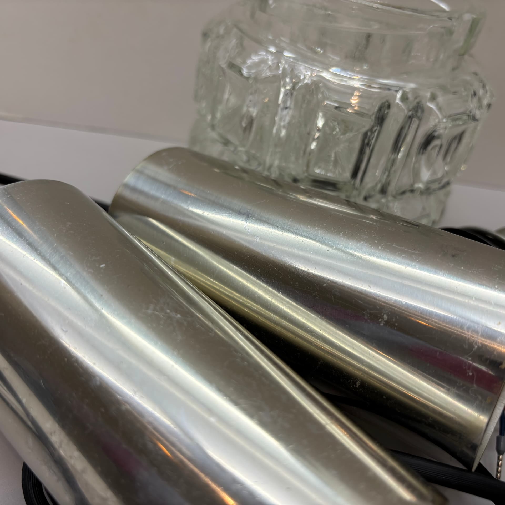 Pair of pendant lamps, silver, aluminum steel glass, Germany, 1980s. - 169308