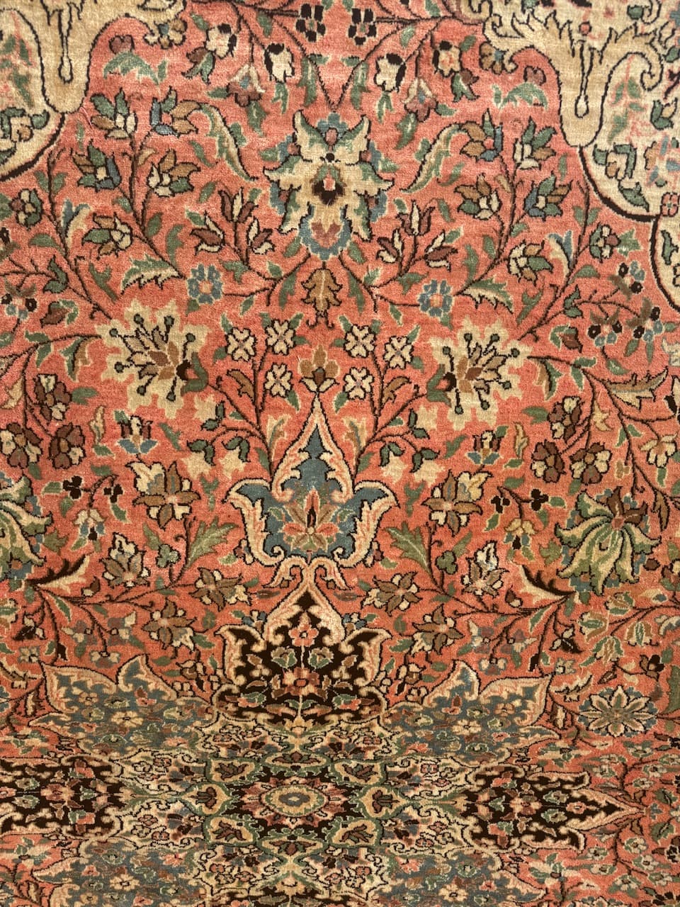 Rug Ghoum, orange, natural silk cotton warp, India - 169469