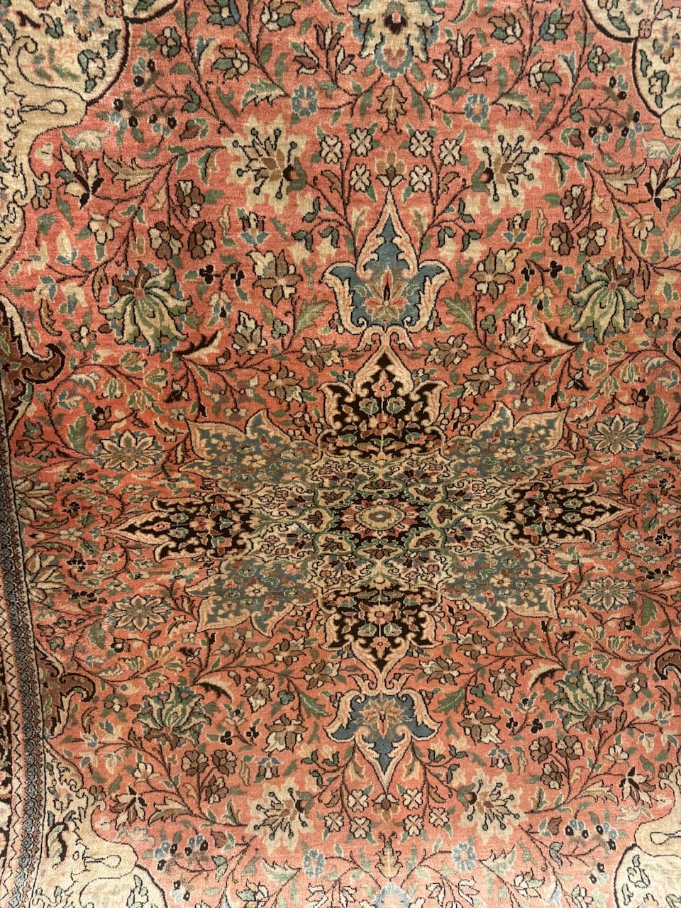 Rug Ghoum, orange, natural silk cotton warp, India - 169462
