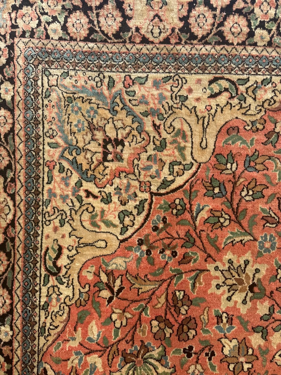 Rug Ghoum, orange, natural silk cotton warp, India - 169460