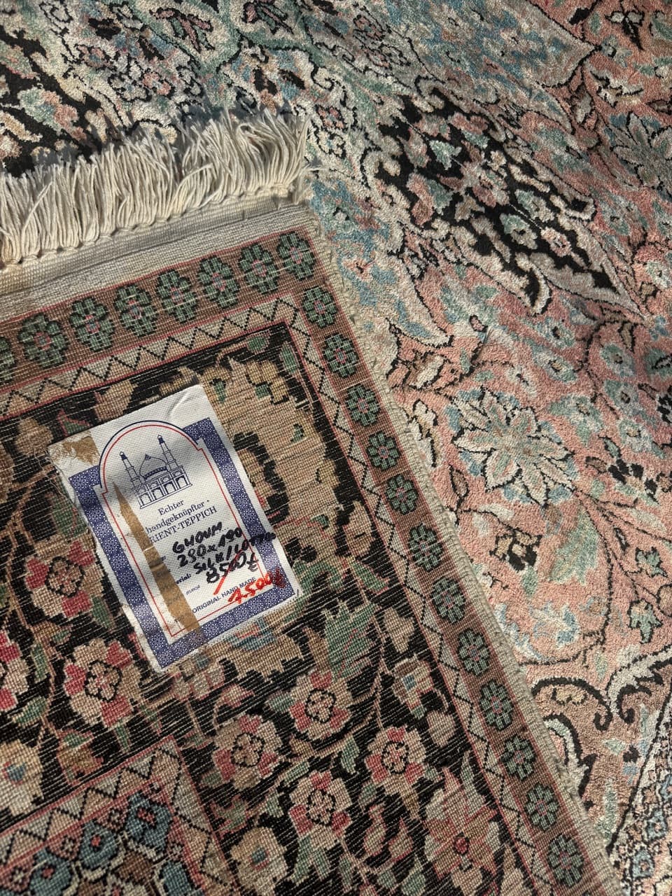 Rug Ghoum, orange, natural silk cotton warp, India - 169467