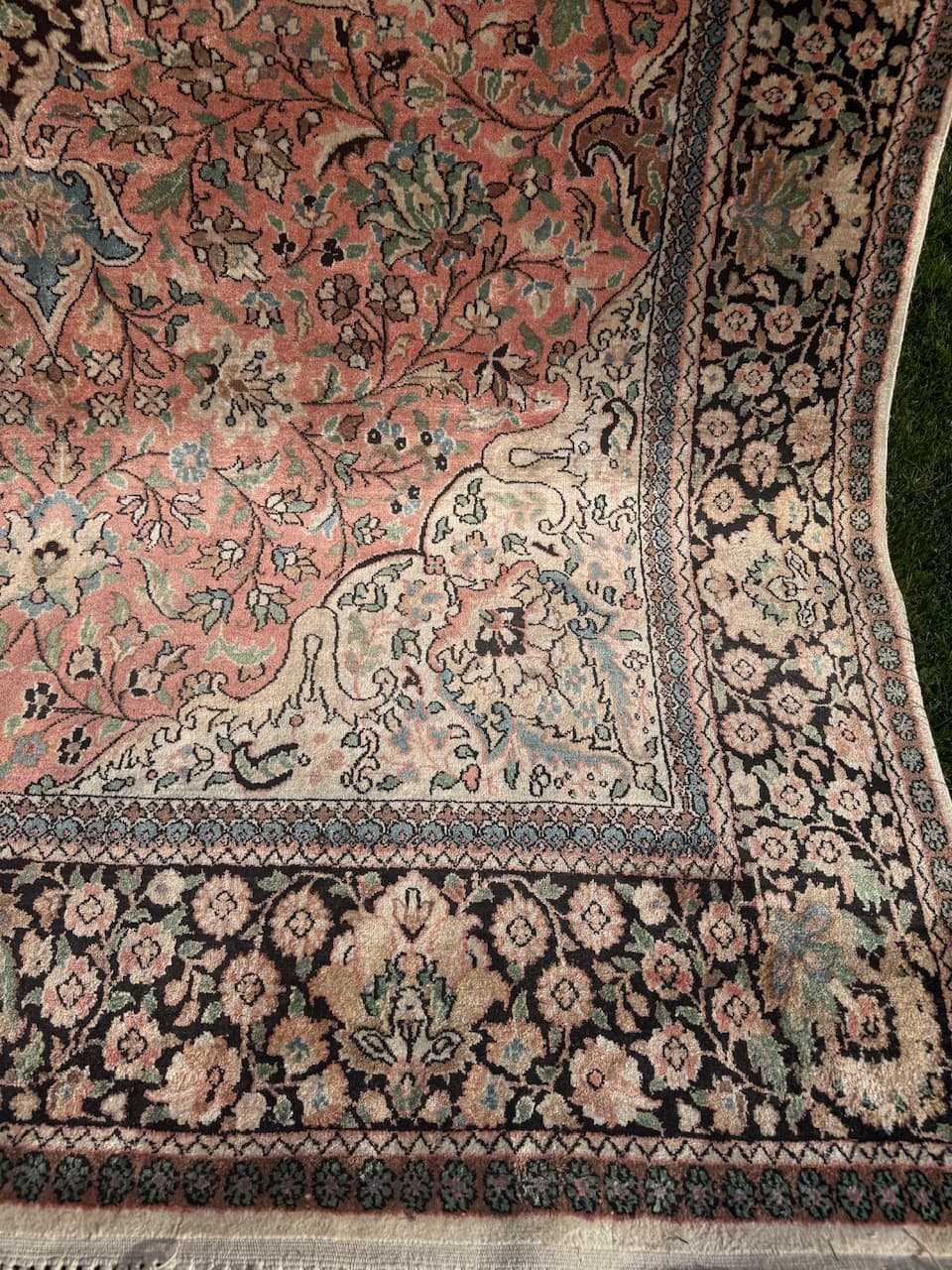 Rug Ghoum, orange, natural silk cotton warp, India - 169459