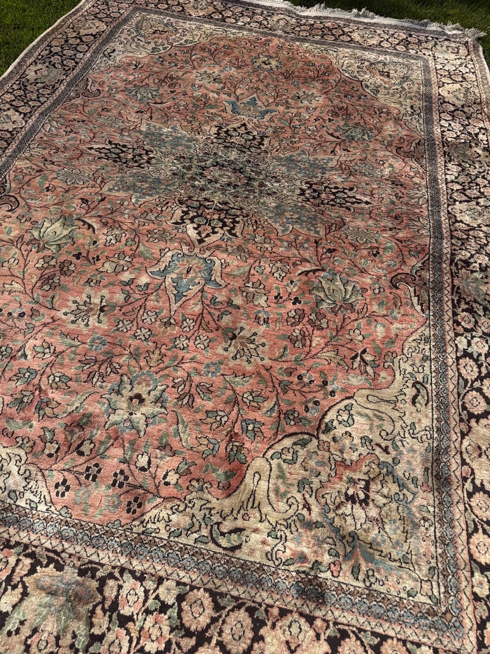 Rug Ghoum, orange, natural silk cotton warp, India - 169466