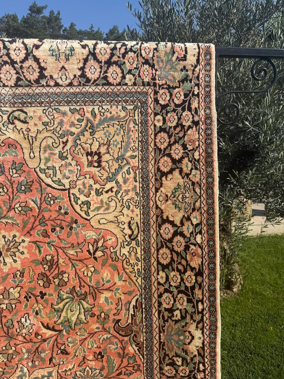 Rug Ghoum, orange, natural silk cotton warp, India - 169472