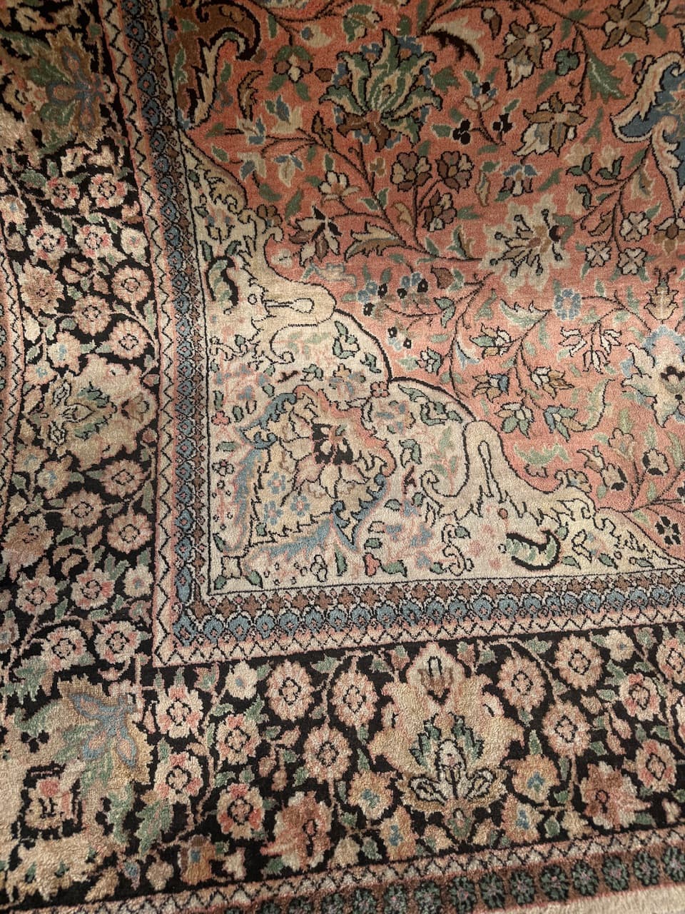 Rug Ghoum, orange, natural silk cotton warp, India - 169471