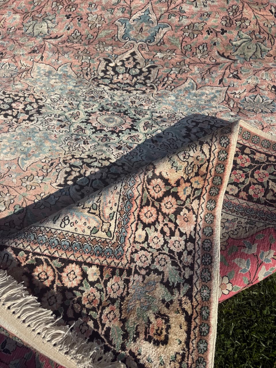 Rug Ghoum, orange, natural silk cotton warp, India - 169468