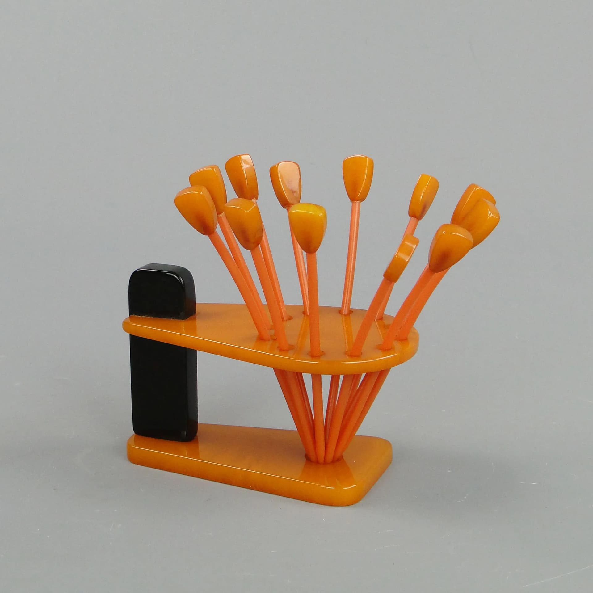 Appetizer pick set, multicolor bakelite, Poland, 1940s - 11185