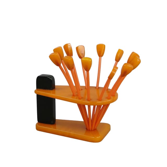 Appetizer pick set, multicolor bakelite, Poland, 1940s - DIMENSION
