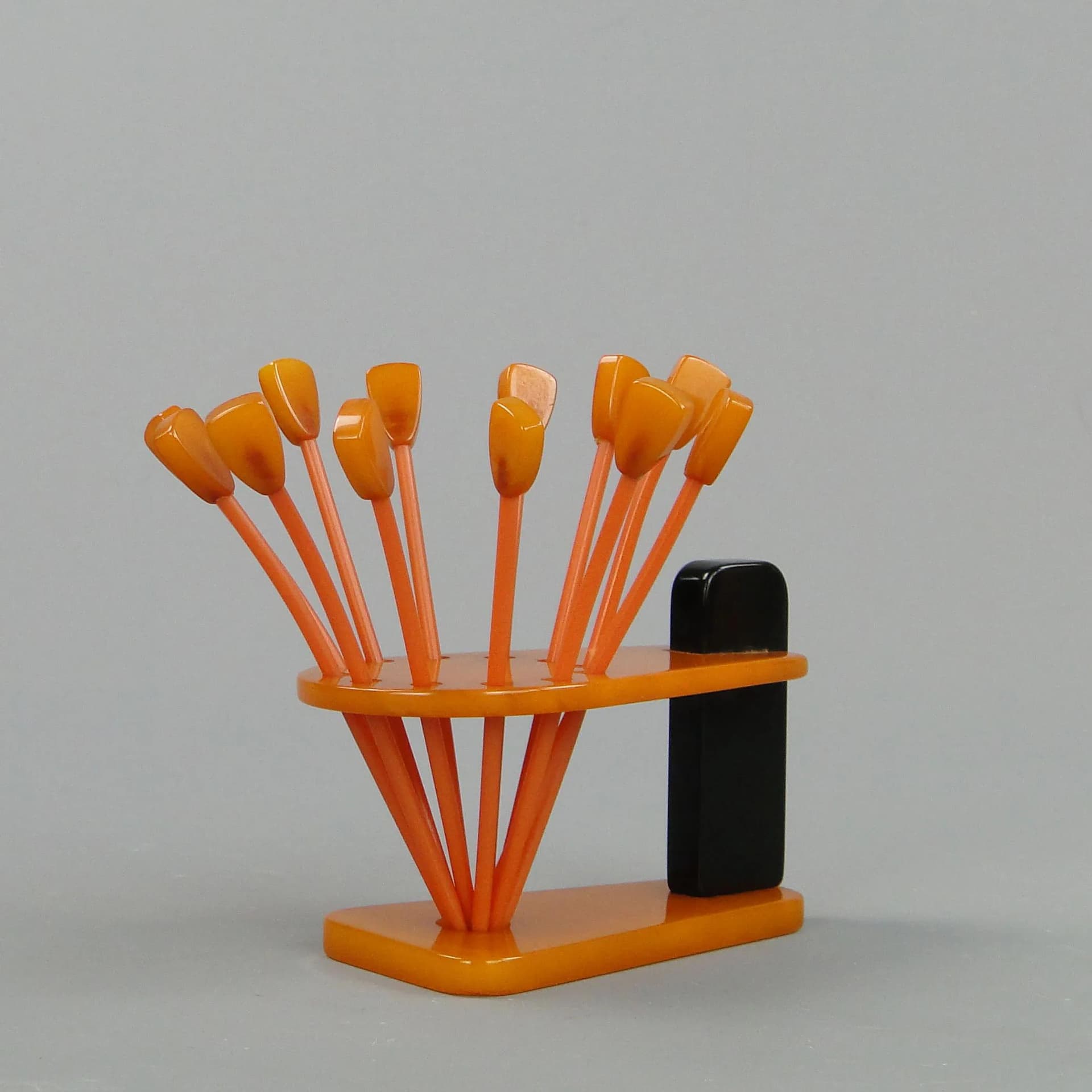 Appetizer pick set, multicolor bakelite, Poland, 1940s - 11191