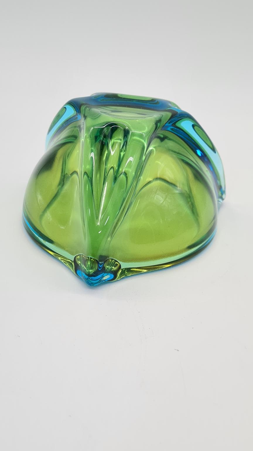 Popielniczka Murano, zielony niebieski, szkło, Włochy, lata 70. - 169532