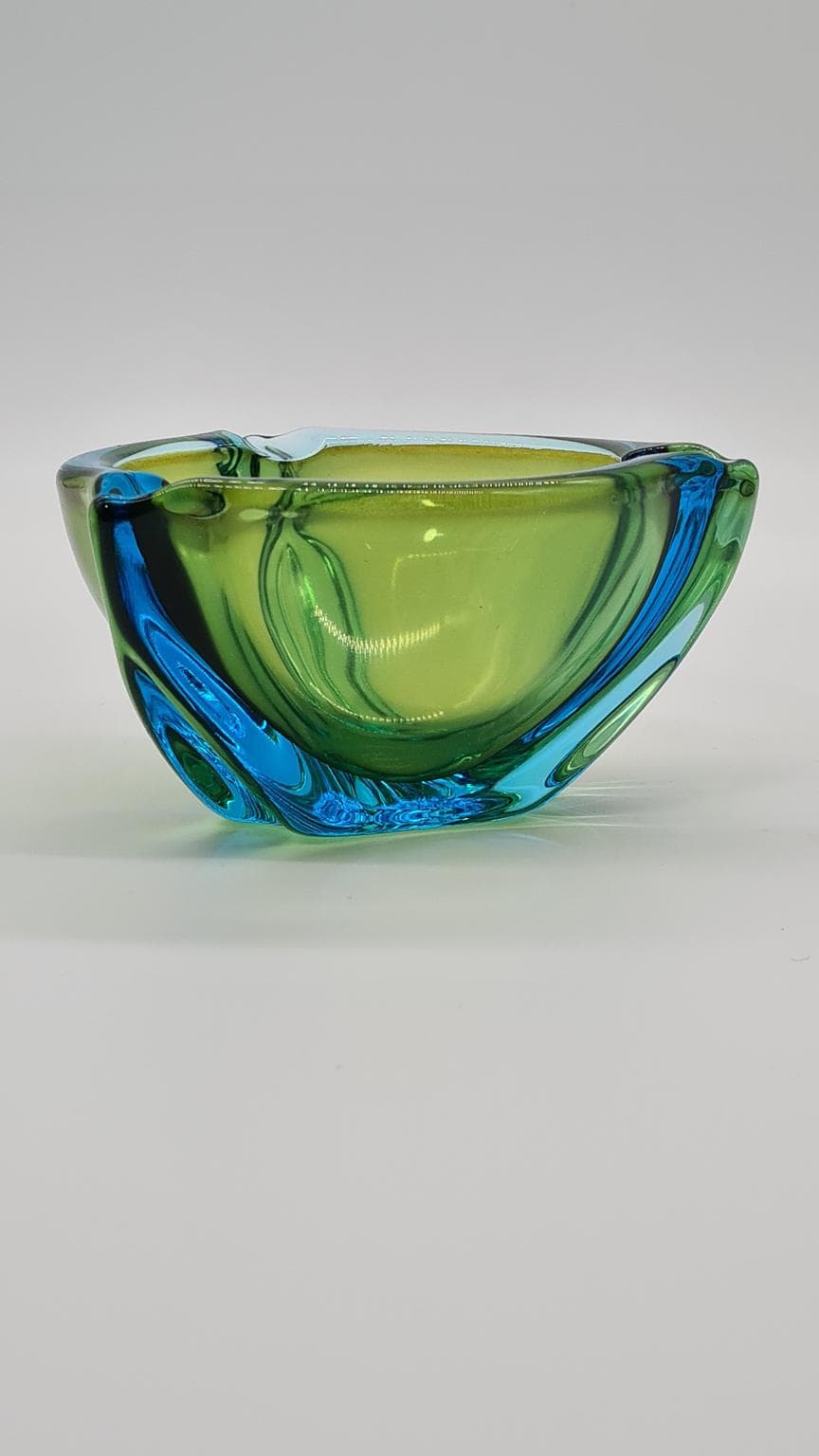 Popielniczka Murano, zielony niebieski, szkło, Włochy, lata 70. - 169533