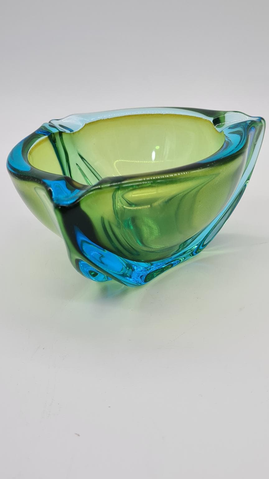 Popielniczka Murano, zielony niebieski, szkło, Włochy, lata 70. - 169528