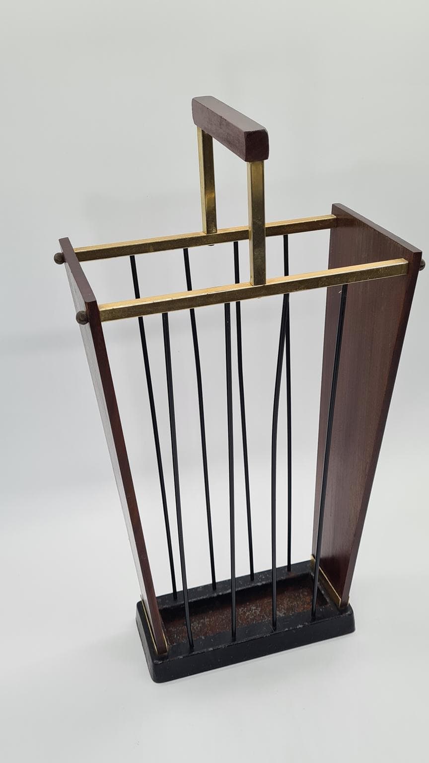 Stojak na parasole, tek ciemny, mosiądz, stal czarna, Niemcy, lata 60. - 169546