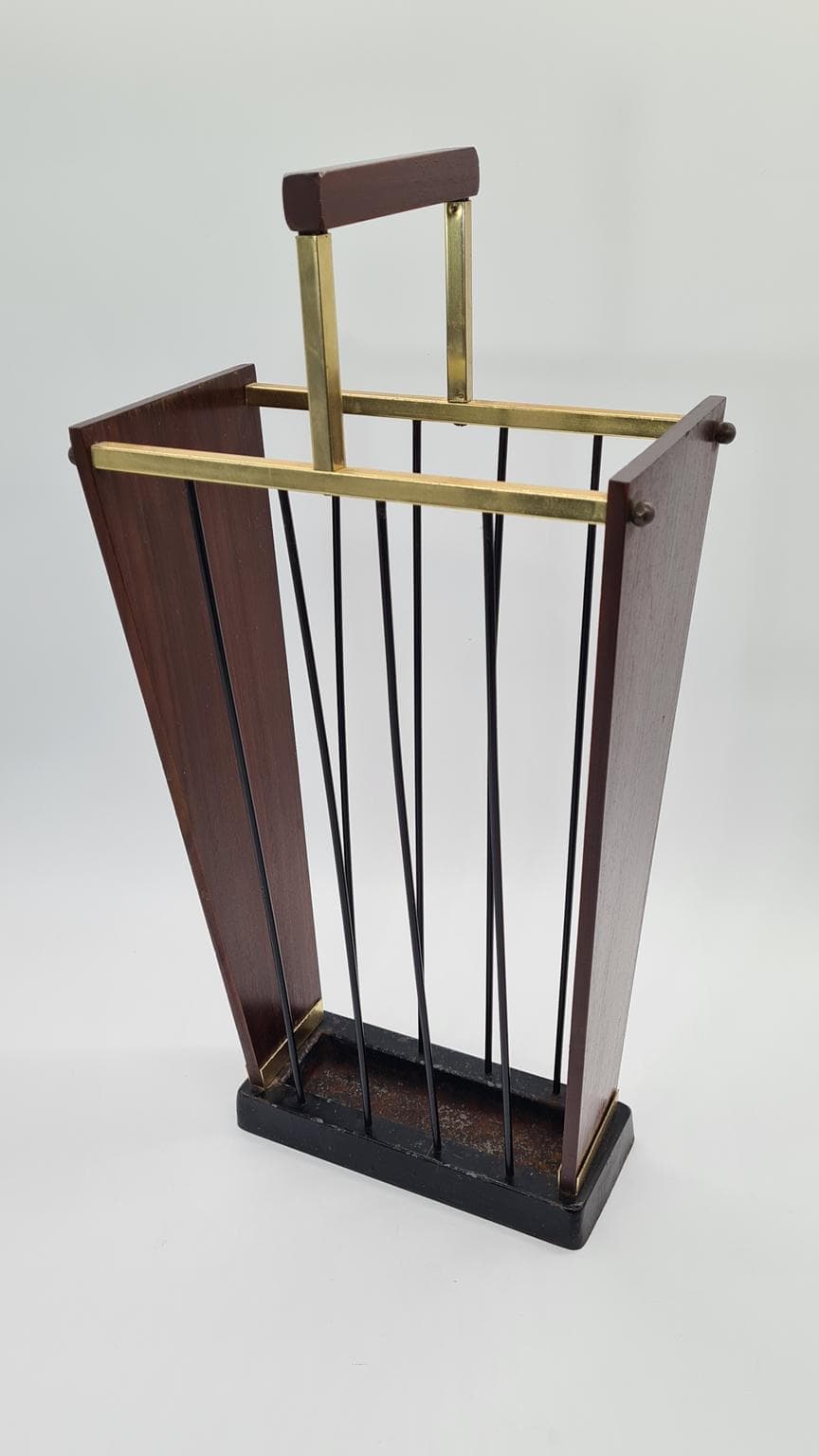 Stojak na parasole, tek ciemny, mosiądz, stal czarna, Niemcy, lata 60. - 169543