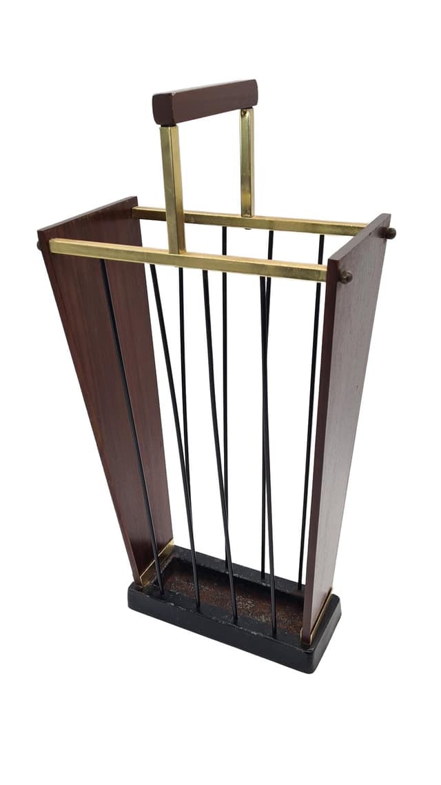 Stojak na parasole, tek ciemny, mosiądz, stal czarna, Niemcy, lata 60. - WYMIARY