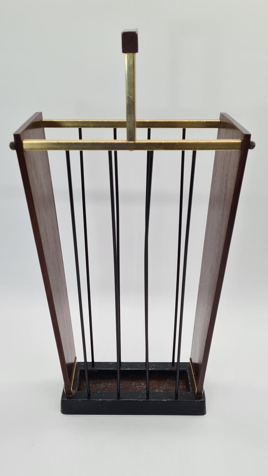 Stojak na parasole, tek ciemny, mosiądz, stal czarna, Niemcy, lata 60. - 169545