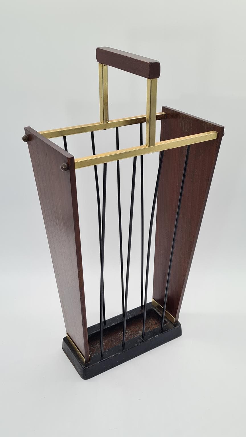 Stojak na parasole, tek ciemny, mosiądz, stal czarna, Niemcy, lata 60. - 169548