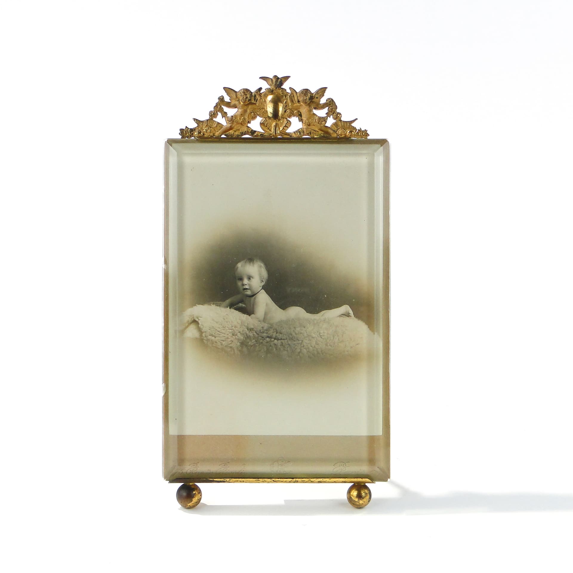 Kryształowa ramka na zdjęcie z cherubinami XIX w