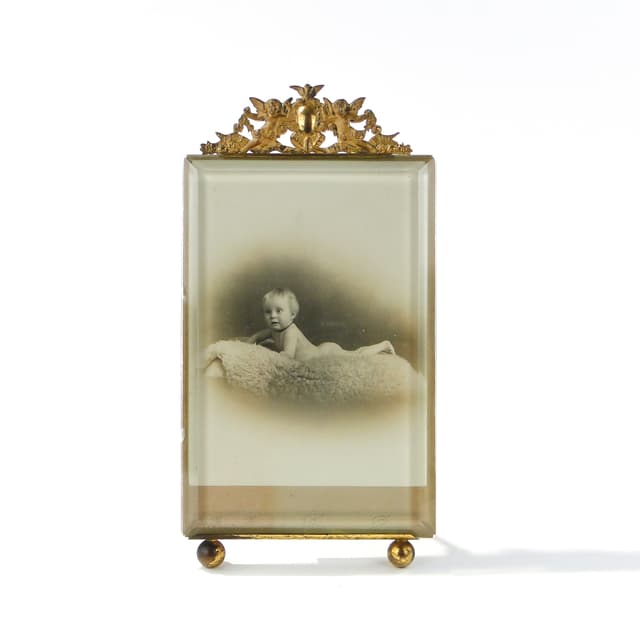 Kryształowa ramka na zdjęcie z cherubinami XIX w - WYMIARY