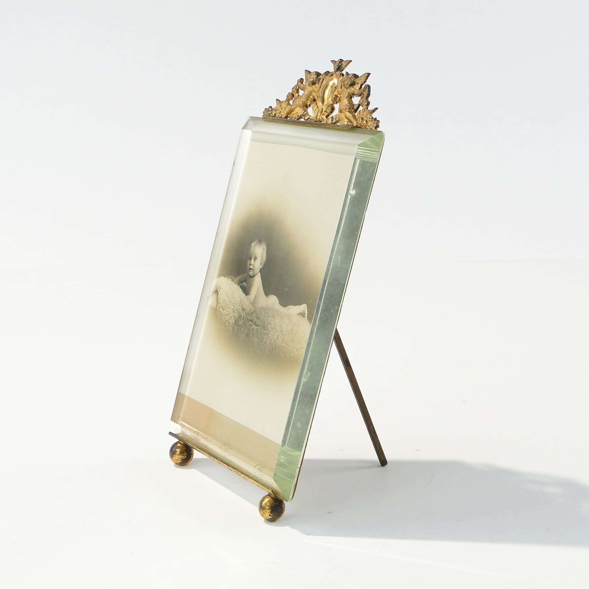 Kryształowa ramka na zdjęcie z cherubinami XIX w - 169586