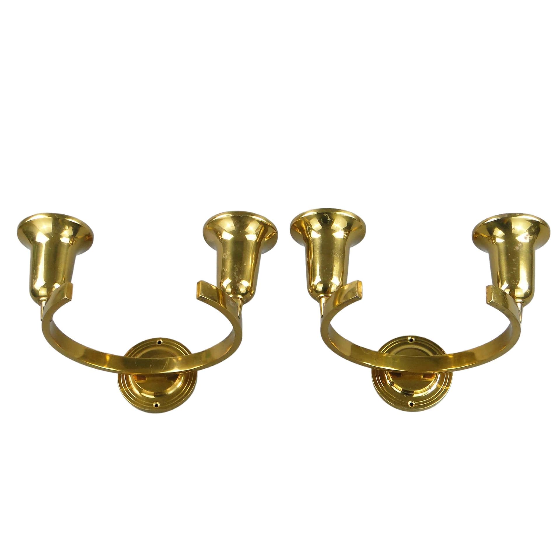 Para kinkietów Art Deco, złoty, mosiądz, Polska, lata 40.