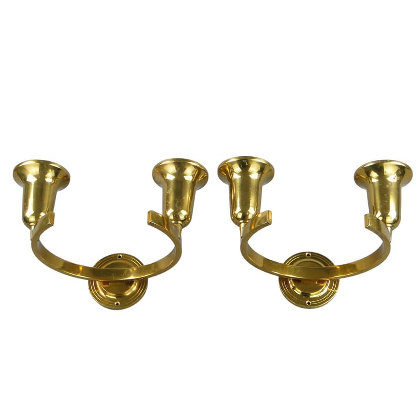 Para kinkietów Art Deco, złoty, mosiądz, Polska, lata 40.