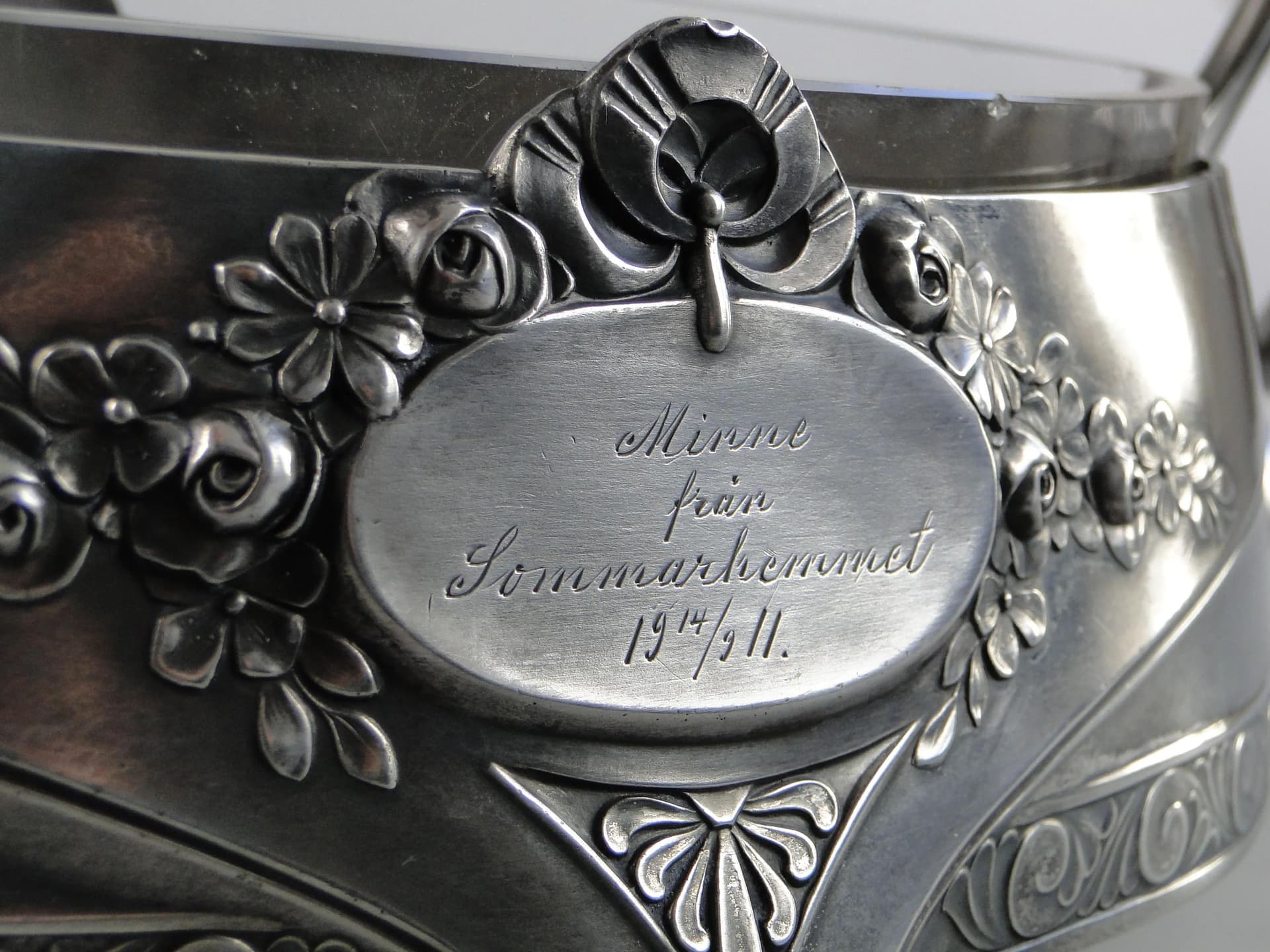 Art Nouveau jardiniere, silvered pewter, crystal glass, Quist, Germany, early 20th c. - 169679