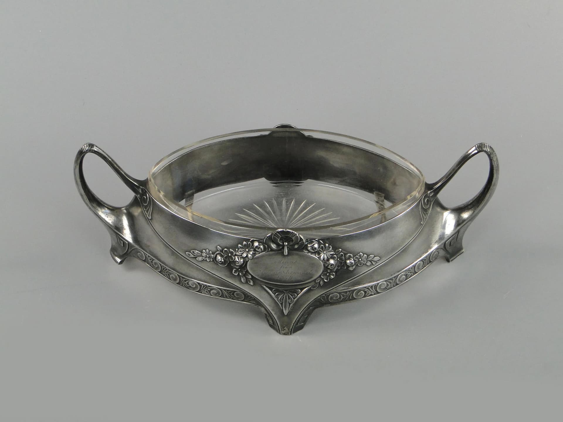 Art Nouveau jardiniere, silvered pewter, crystal glass, Quist, Germany, early 20th c. - 169674