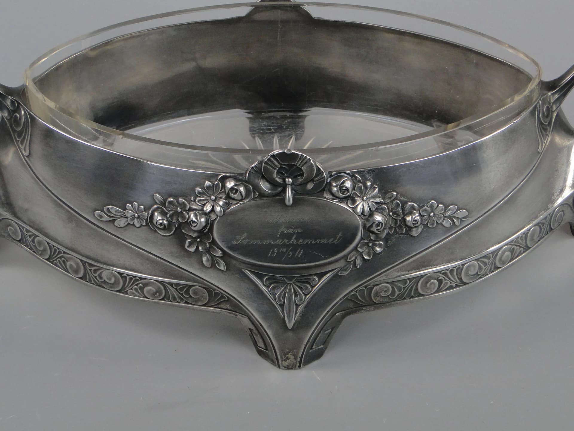 Art Nouveau jardiniere, silvered pewter, crystal glass, Quist, Germany, early 20th c. - 169675