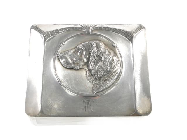 Kaseta gabinetowa Art Nouveau, szkło kryształowe transparentne, cyna platerowana srebrna, WMF, Niemcy, początek XX w. - WYMIARY