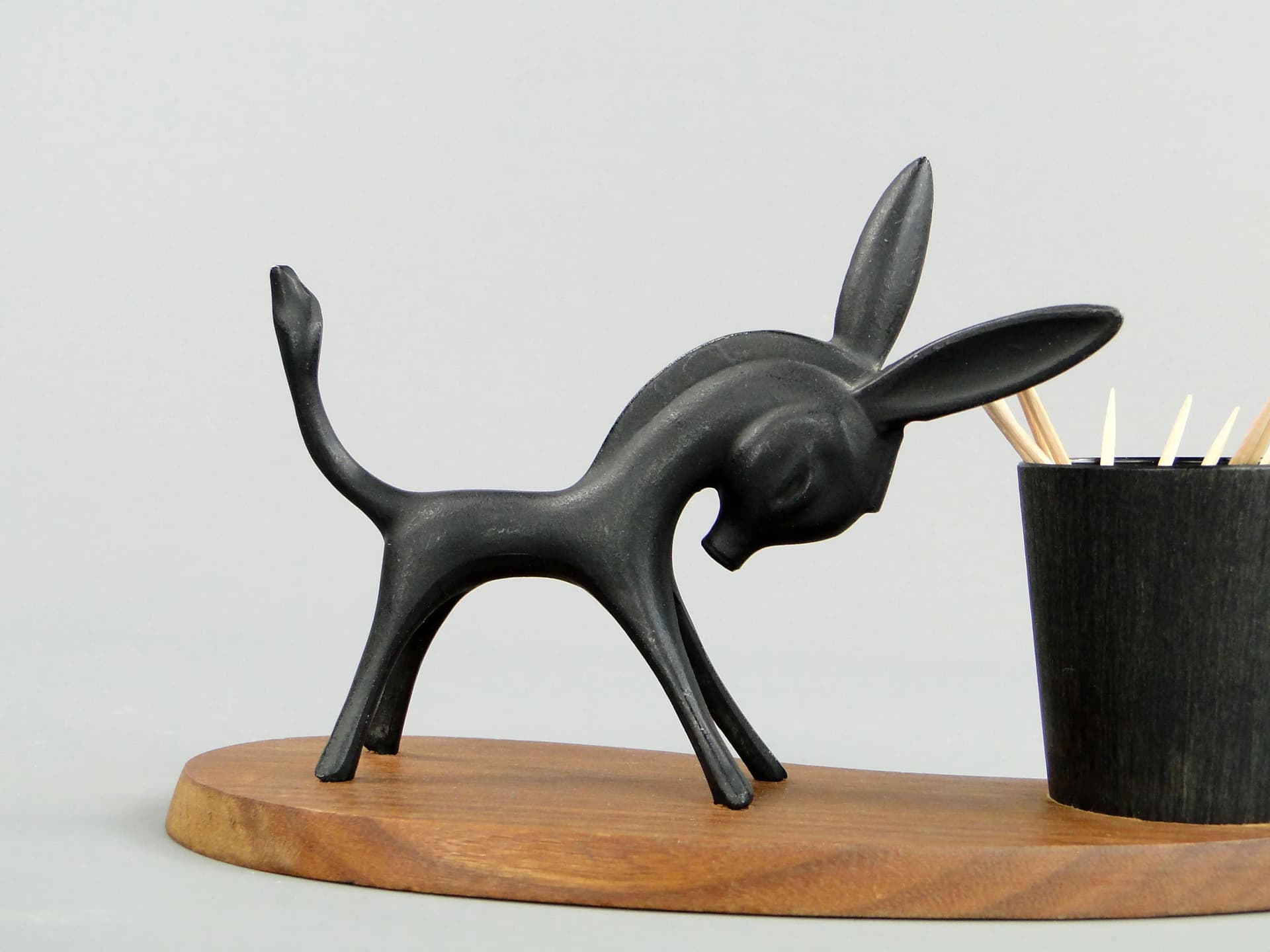 Toothpick stand, black patinated bronze, ebony, by W. Bosse, Austria, 1940s. - 11170