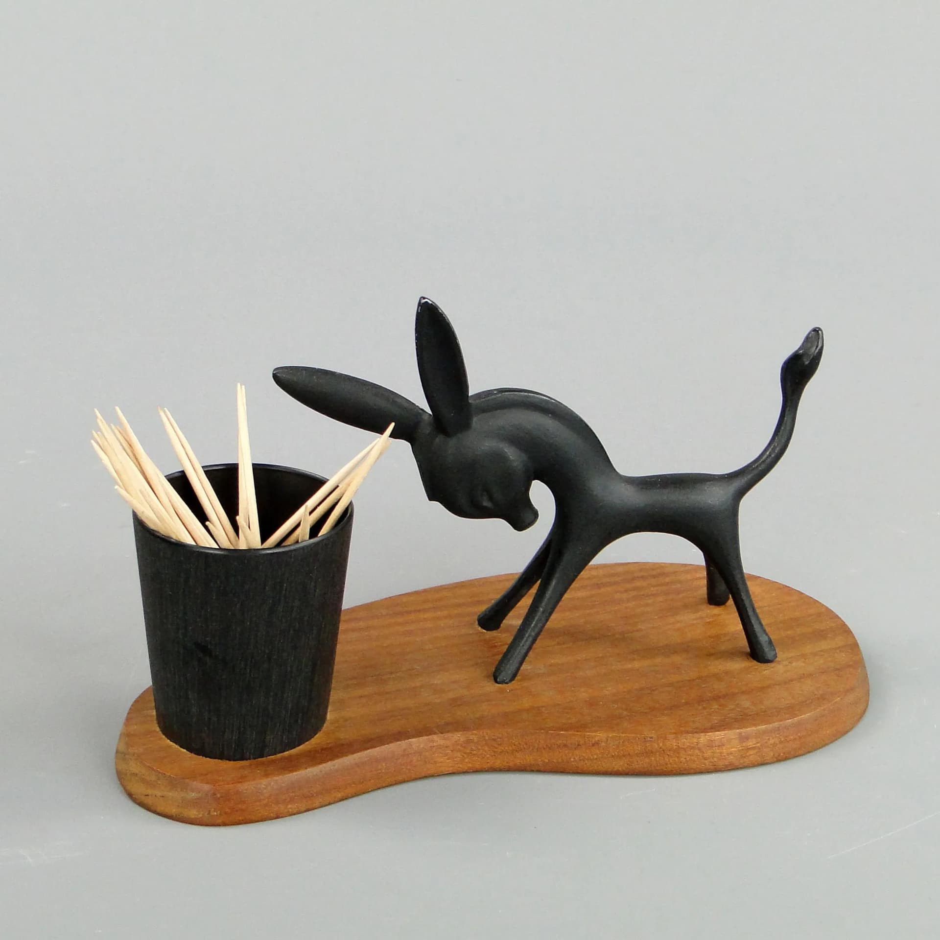 Toothpick stand, black patinated bronze, ebony, by W. Bosse, Austria, 1940s. - 11172
